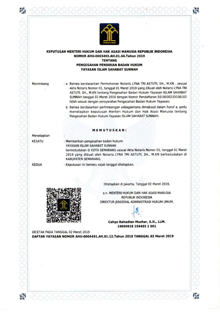 SK Keputusan Yayasan Islam Sahabat Sunnah